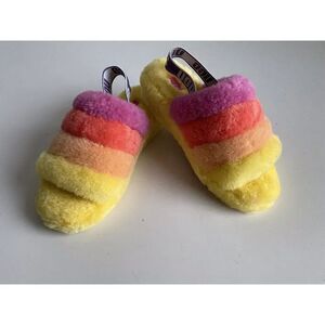 UGG Fluff Yeah Women’s Sz 7 Slipper Slides Yellow Orange Pink 1097169 NEW